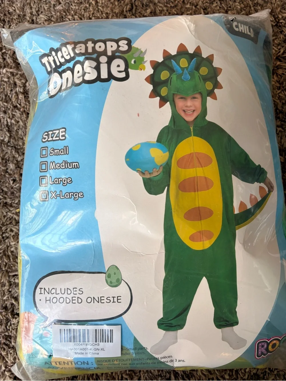 Kids Green Triceratops Onesie Costume - Triceratops Onesie jumpsuit child Xl